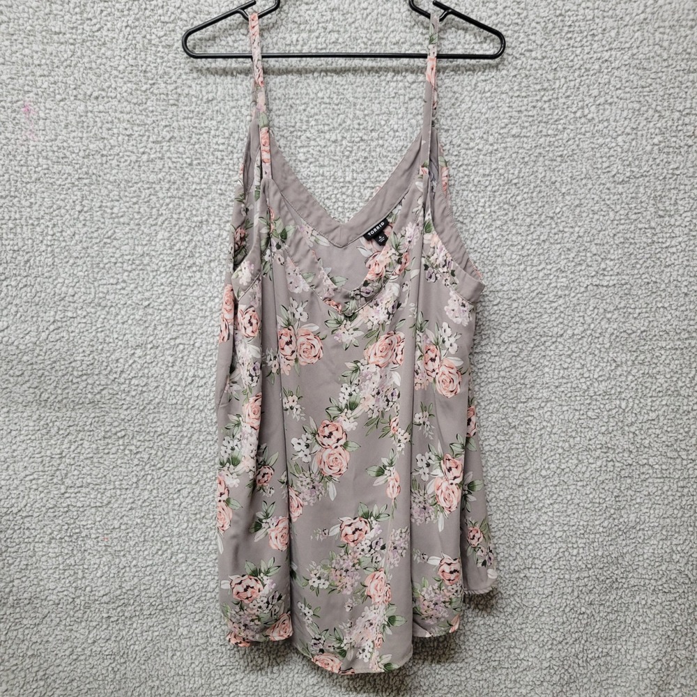 Torrid Floral Cami Top Womens 4 Plus Grey Pink Rose V-Neck Adjustable Straps